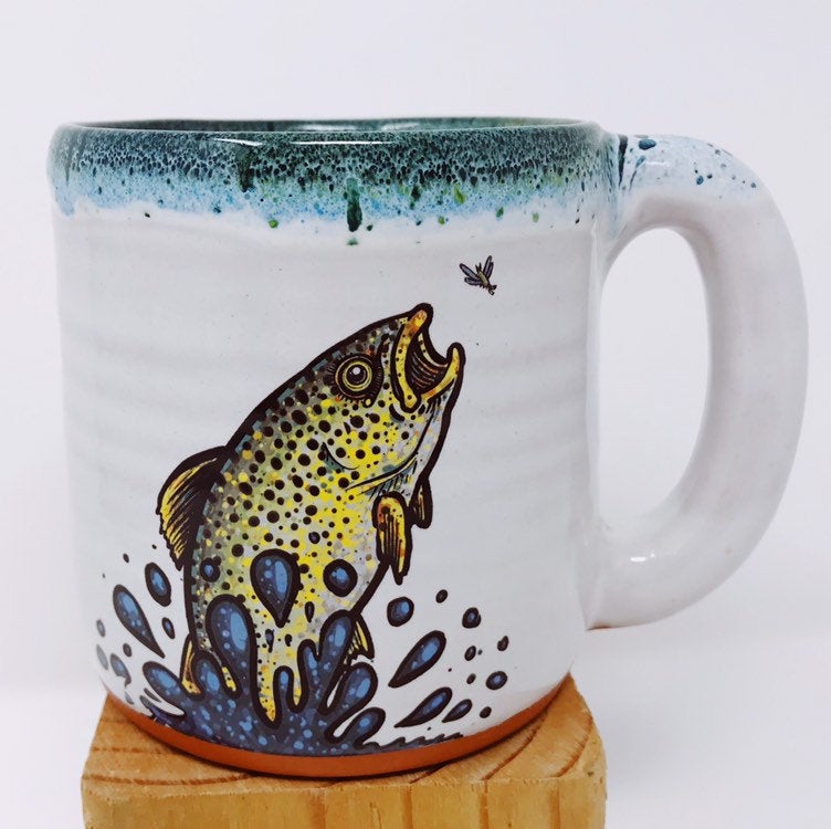 Brown Trout Jumping after Mayfly Handmade Fishing Big Coffee Mug –  Pittsburgh Pottery