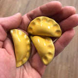 Mini Pierogi Set of 3 Magnets Gold Handmade in Pittsburgh by Local Yinzer Artists. Super Strong hold