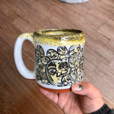 Black and Yellow Funky Faces Sleeve Mug with Black and Yellow Lip Drip