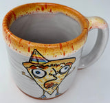 Pizza Party Roller Skater Coffee Mug with Cheesy Lip Drip and Birthday Hat!