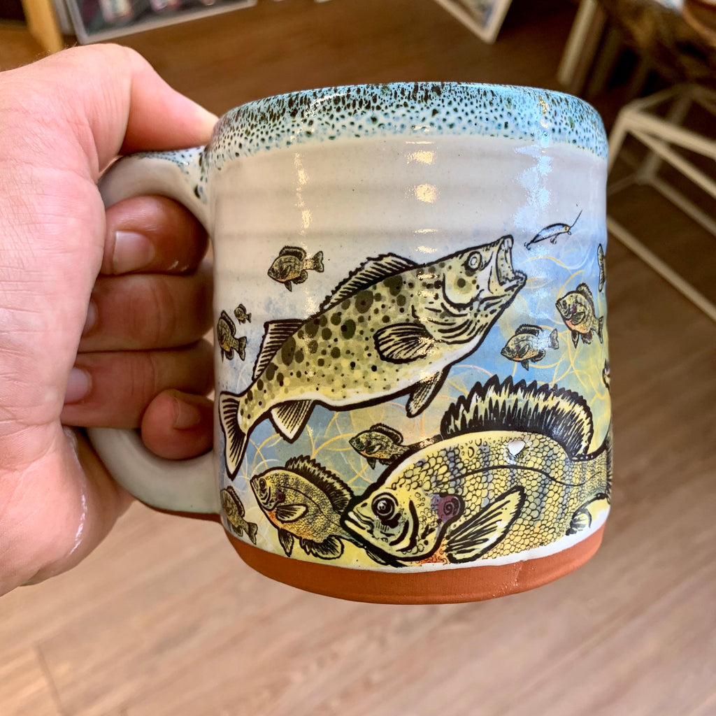 Muskie, Bluegill, Walleye Underwater Art Mug with Sea Green Blue
