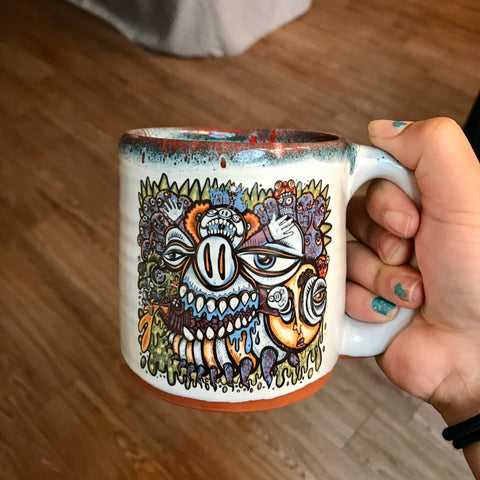 King Clown Mug with Red and Teal Lip Drip