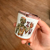 I Love You Zombie Shot Glass with Bloody Black Lip Drip